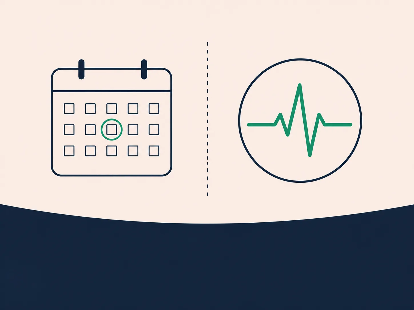 Calendar and heart-rate pulse icons illustrating the difference between chronological age and biological age