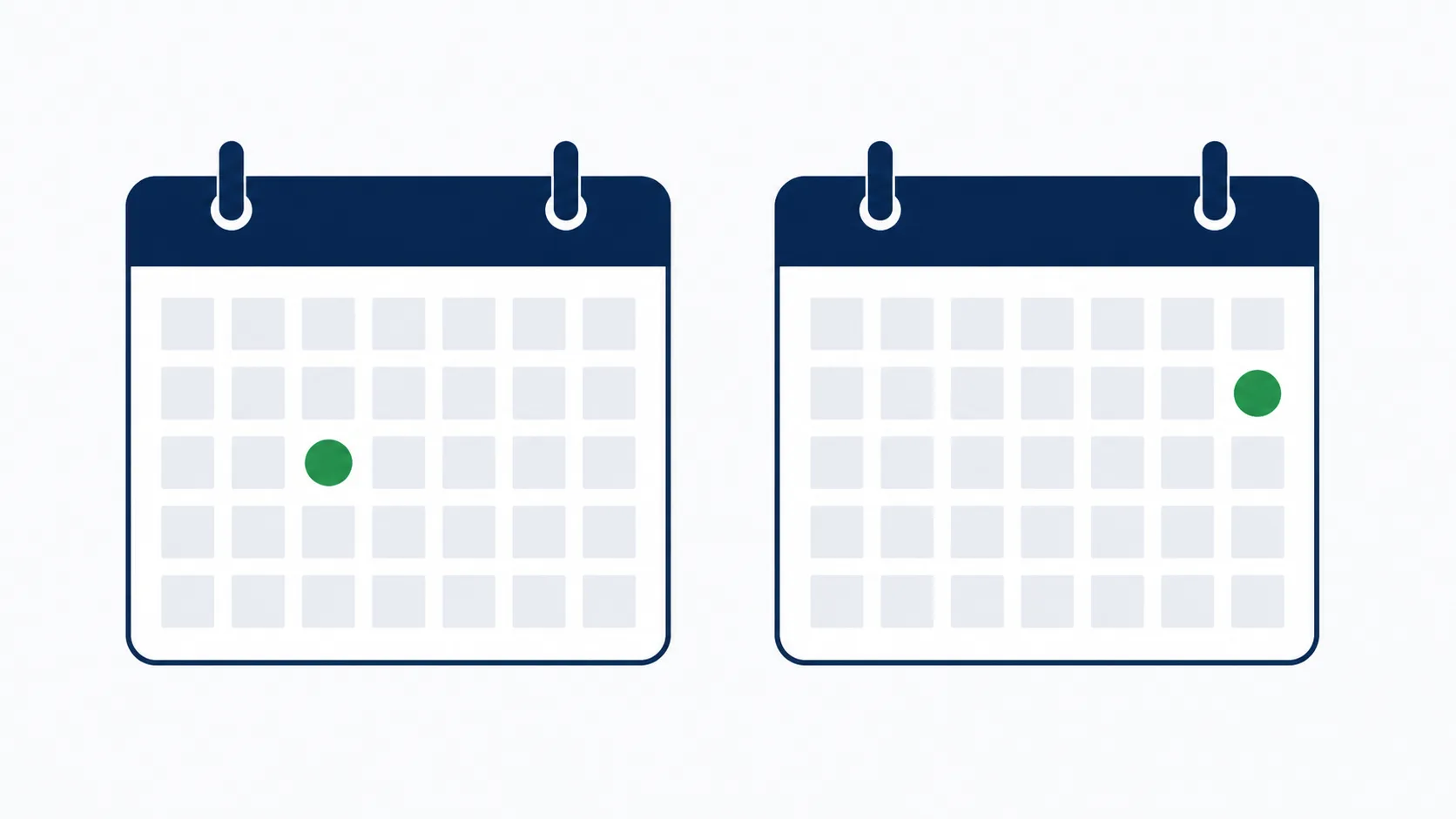 Calendar comparing biweekly 26-paycheck and semi-monthly 24-paycheck schedules