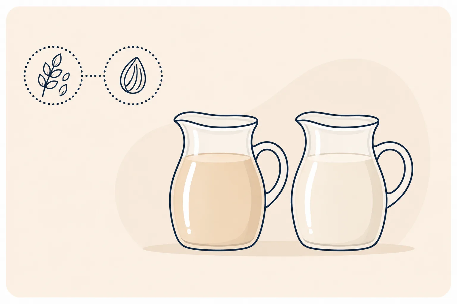 Four glasses of oat, almond, 2%, and coconut milk side by side illustrating Starbucks milk substitution options